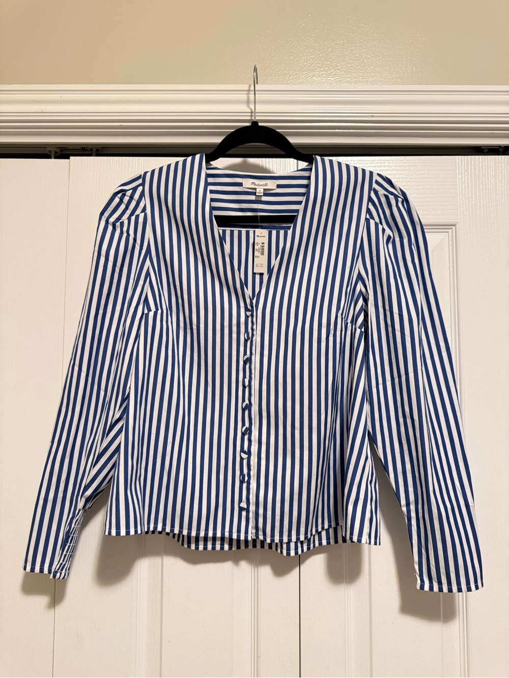 Madewell Blue & White Vertical Stripe Button-Front Blouse